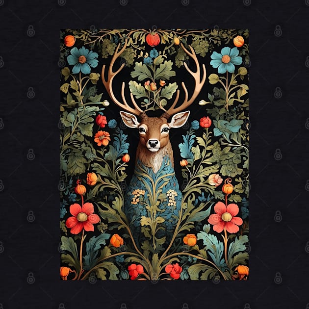 Forest Deer - William Morris Inspired Art by VivaLaRetro